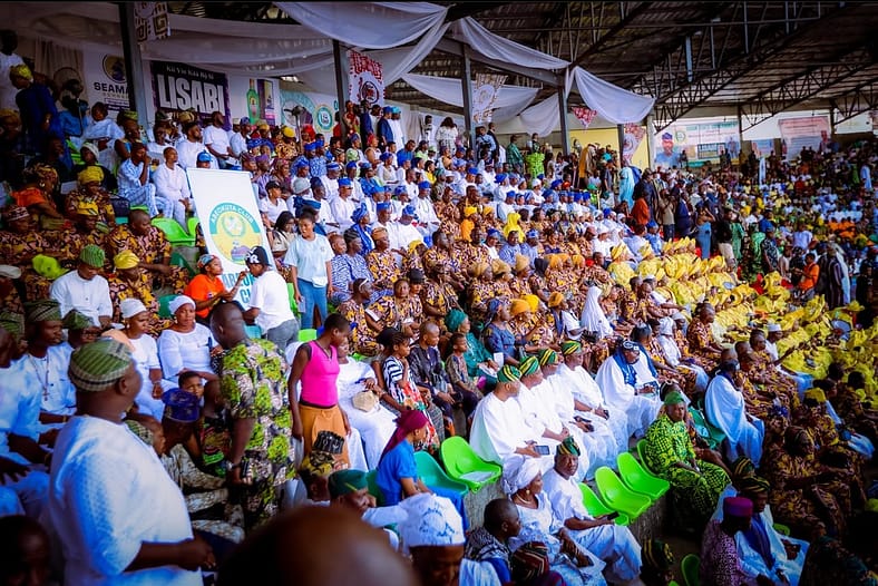 Lisabi Day 2025: The Spirit of Egba Rising in Elegance and Pride Crowd in matching Adire outfits dancing and celebrating Lisabi Day in vibrant unity and cultural pride.